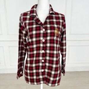 Chaps Womens Red Tartan Plaid Cotton Pajama Set Embroidered Crest Size Large